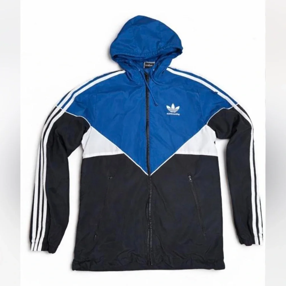 Adidas Originals Blue Colorblock Windbreaker Jacket 3 Stripe Climalite Y2K
